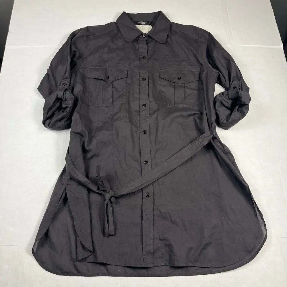 MaxMara Weekend Tunic Button Shirt Brown Long Sleeve Utility Tie Waist  Top 8
